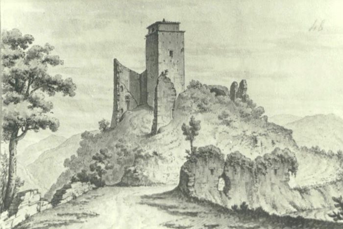 Rocca di Castel Leone. Disegno di Romolo Liverani